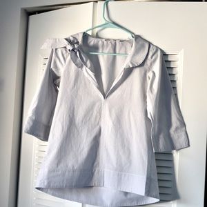 Uniqlo white pinstripe blouse with bow